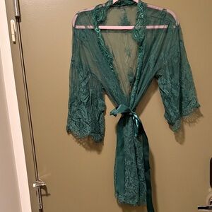 Luxurious Lace Robe in Teal Green